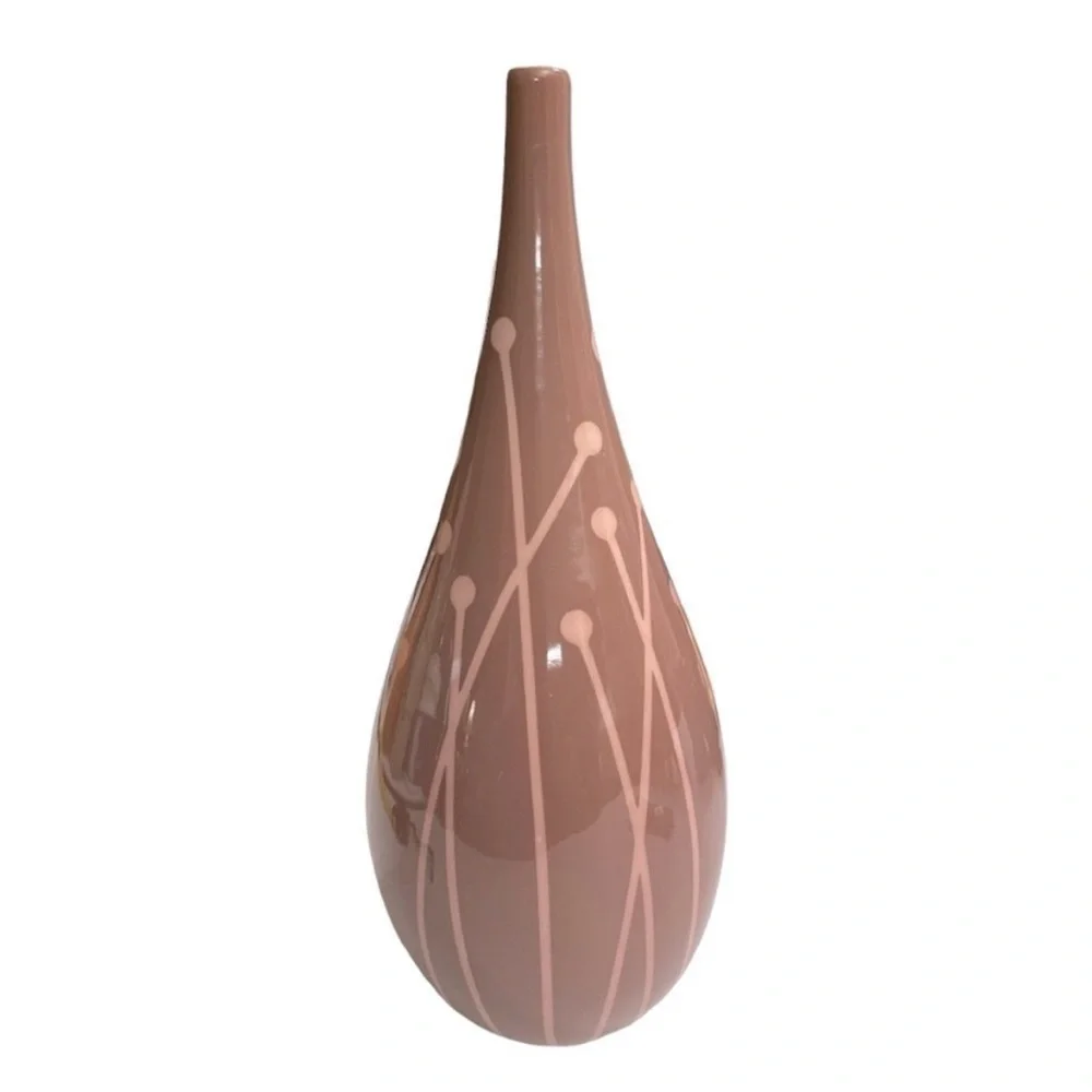 Vintage MCM Mauve Pink Ceramic Teardrop Vase Mod Botanical Design 12